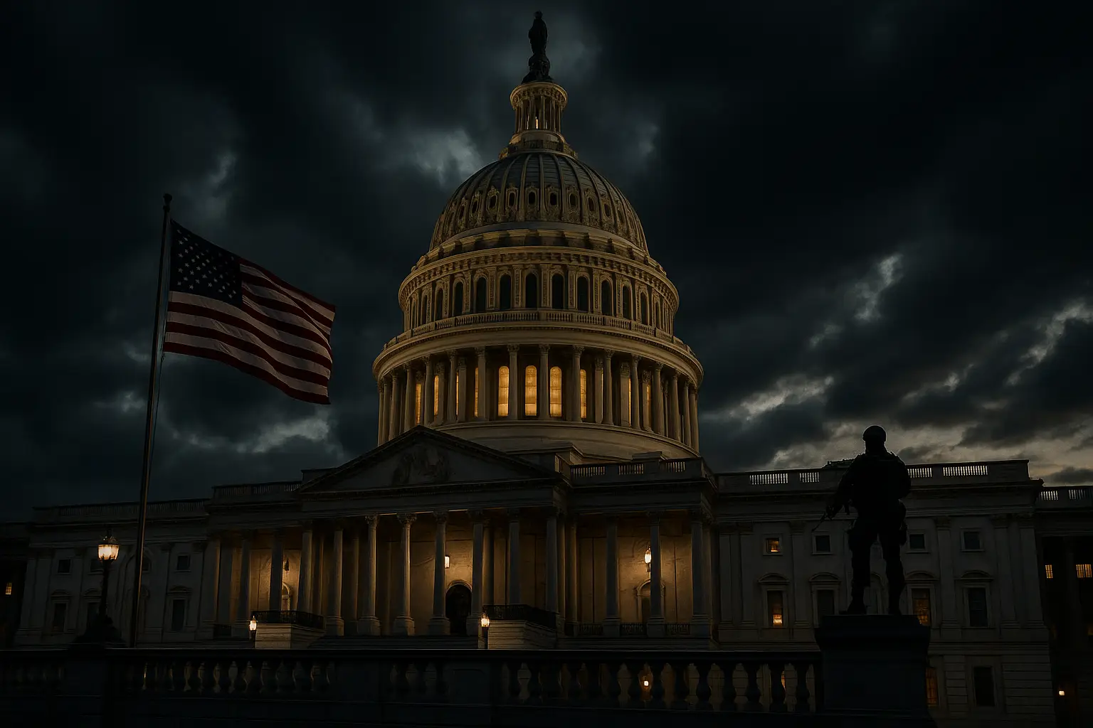 U.S. Capitol at dusk with dramatic clouds symbolizing Washington's warning against extremist funding